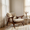 Minimalist Wooden Lounge Chair, Mid-Century Modern Solid Wood Accent Armchair for Living Room Interior, Model