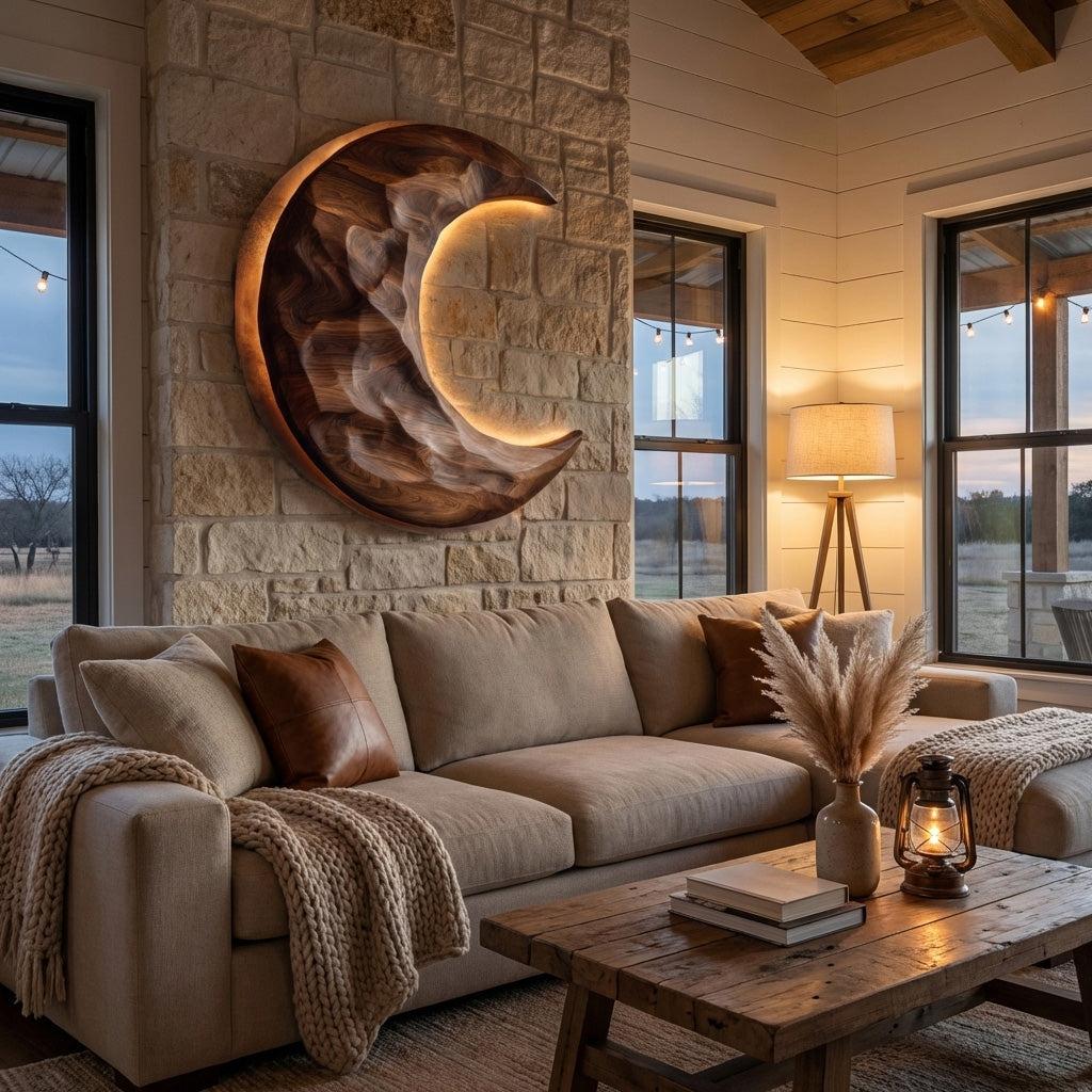 Organic Modern Crescent Wood Wall Art For Living Room