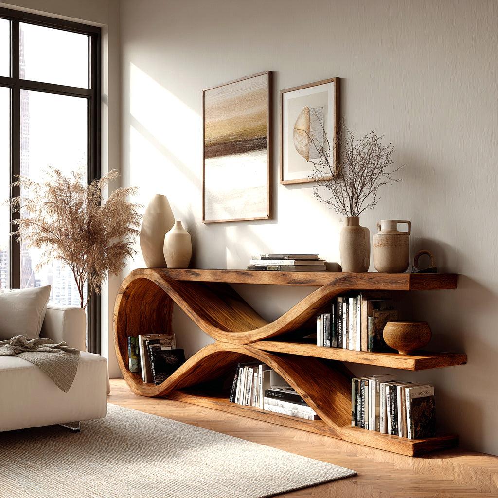 Contemporary Curved Wooden Console Table For Living Room RTTHHNCS004