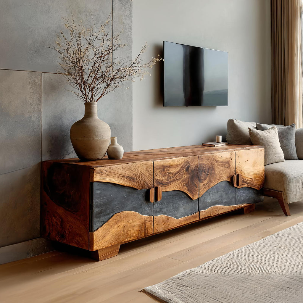 Mid Century Solid Wood TV Console, Retro Wooden Media Center & Entertainment Stand for Living Room