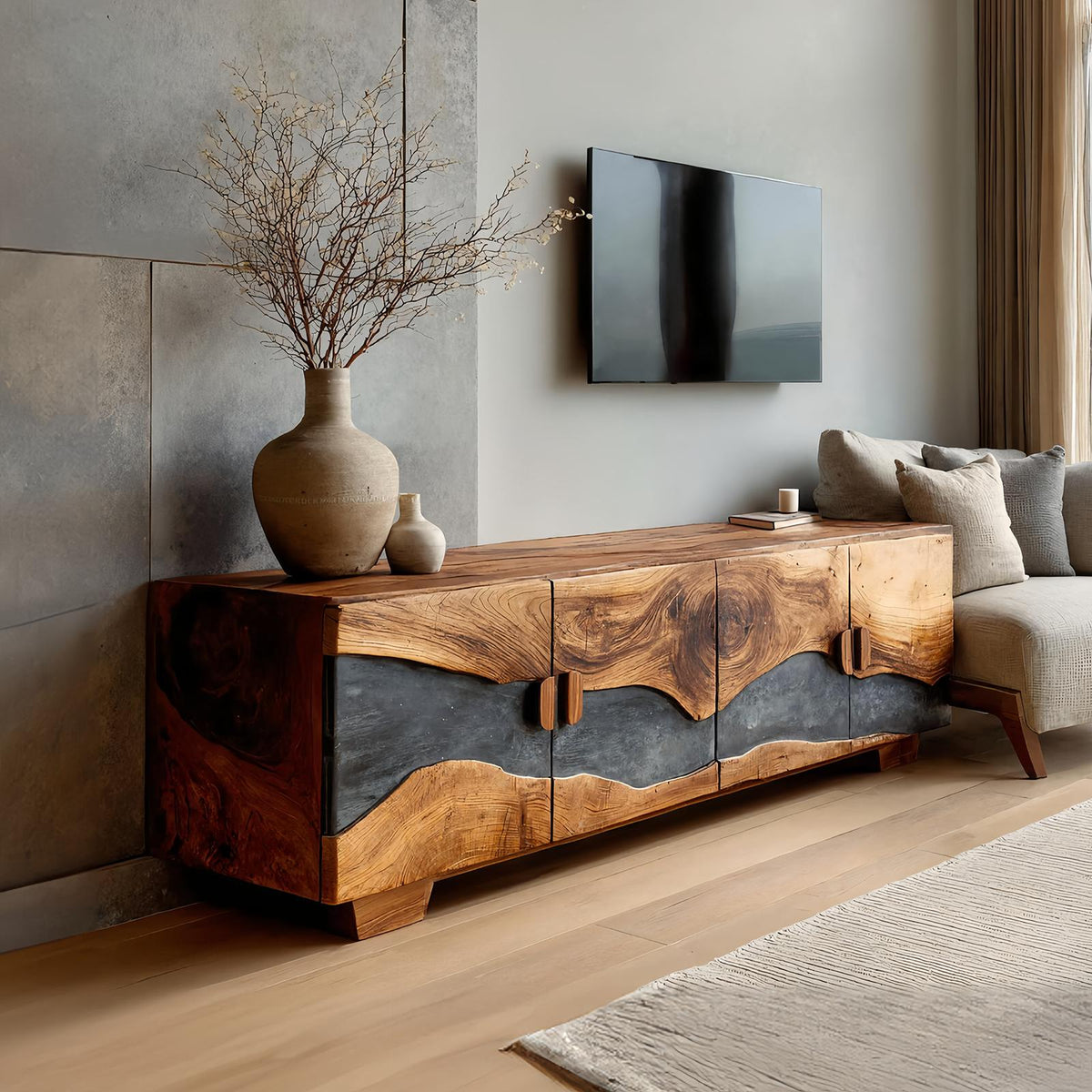 Mid Century Solid Wood TV Console, Retro Wooden Media Center & Entertainment Stand for Living Room