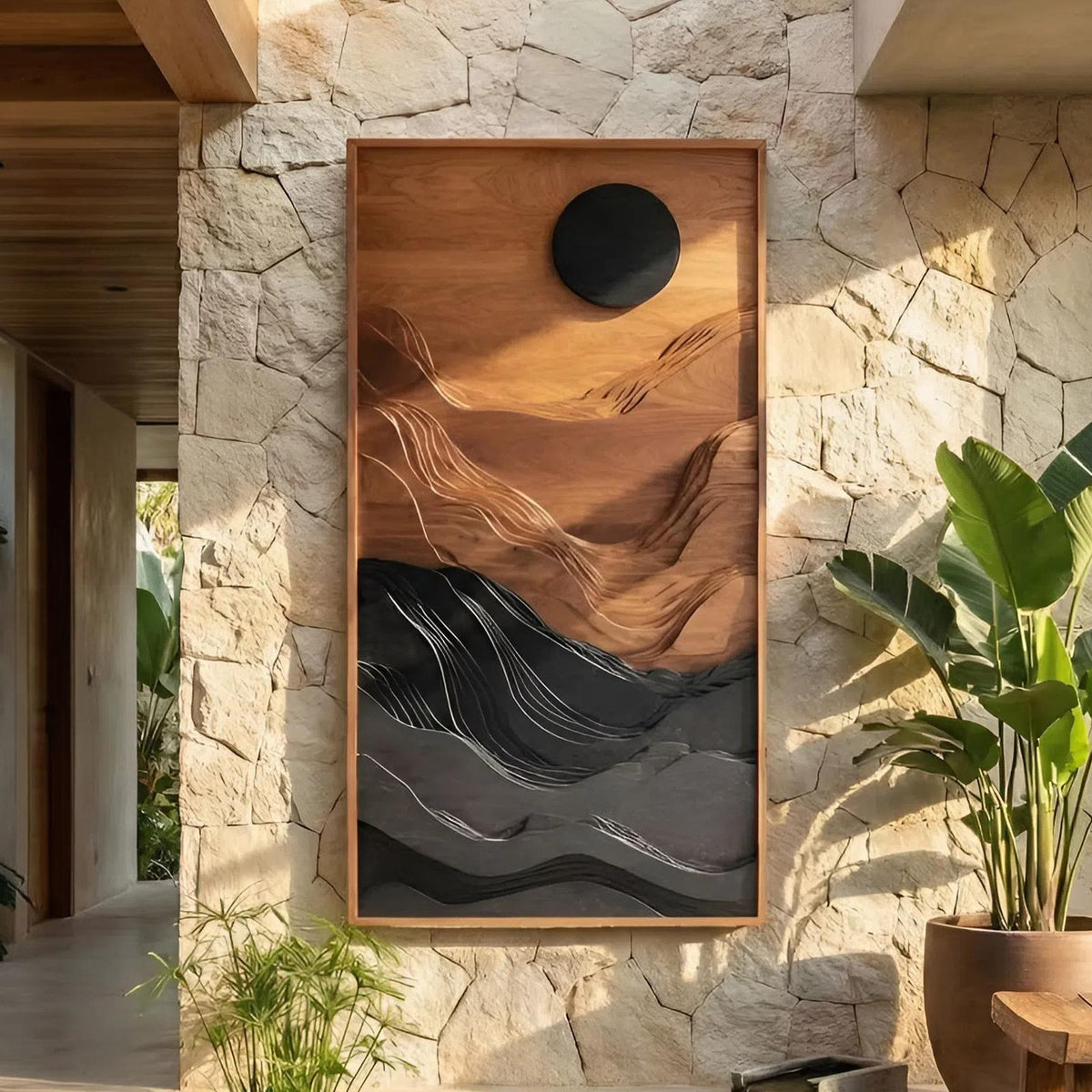 Spry Interior Mid Century Abstract Wooden Wall Sculpture, Handcrafted 3D Geometric Wood Art Panel for Living Room and Office Decor, SILDTTNWA049