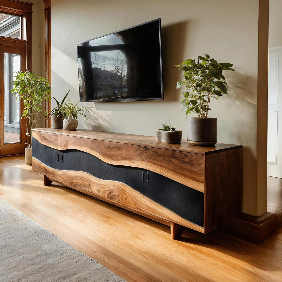 Spry Interior Modern Solid Wood TV Stand, Minimalist Wooden Media Console & Entertainment Center for Living Room, SILDTTNTVC109
