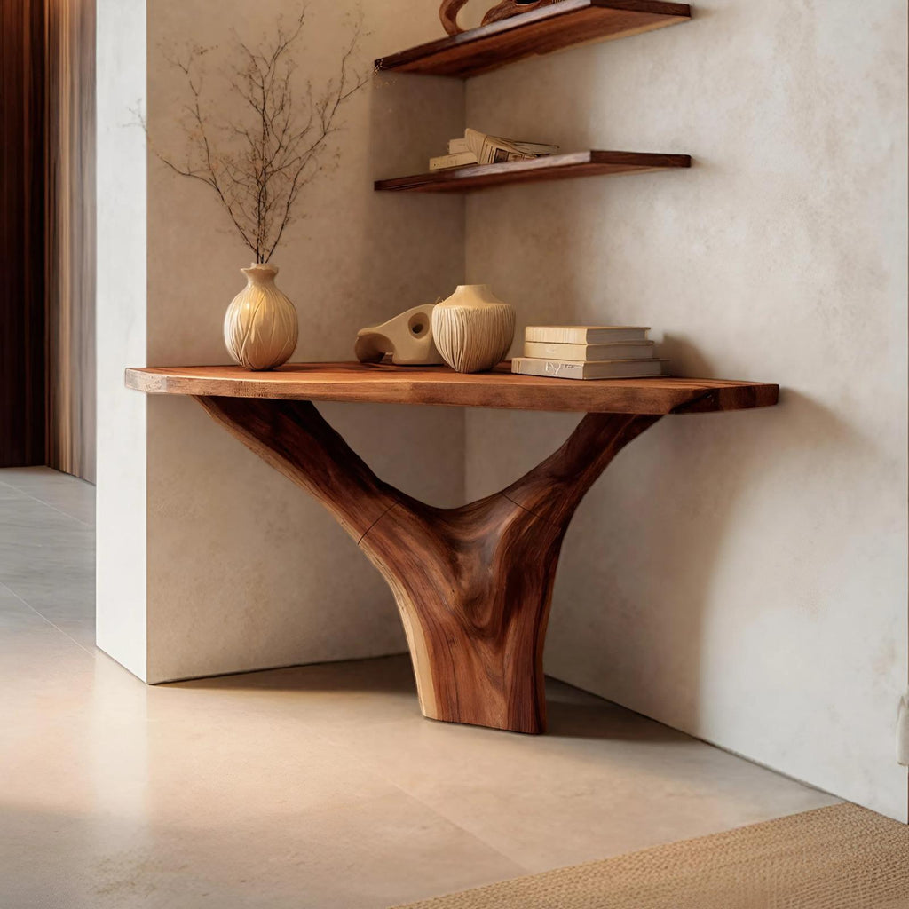 Spry Interior Modern Live Edge Console Table, Artistic Solid Wood Entryway Sofa Table for Living Room Decor, SILDTTNCS099