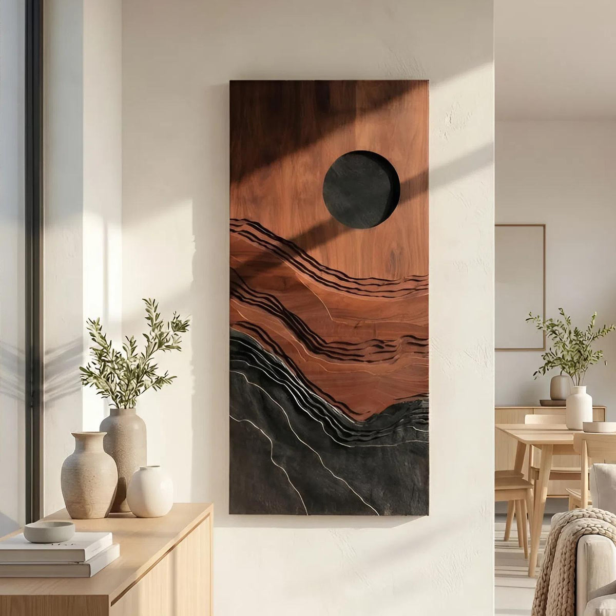 Spry Interior Contemporary Abstract 3D Wooden Wall Art, Handcrafted Modern Wood Sculpture Panel for Living Room and Dining Decor, SILDTTNWA046