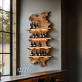 Mid Century Live Edge Wooden Wine Holder, Handcrafted Solid Wood Bottle Display Stand for Bar