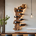 Modern Live Edge Wooden Wine Holder, Handcrafted Solid Wood Bottle Rack for Living Room Decor