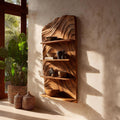 Rustic Handcrafted Wooden Wall Rack, Floating Entryway Storage Organizer & Coat Key Holder Shelf