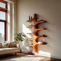 Sculptural Wood Wall Mounted Bookshelf, Handcrafted Floating Bookshelf for Modern Living Room & Bedroom Decor