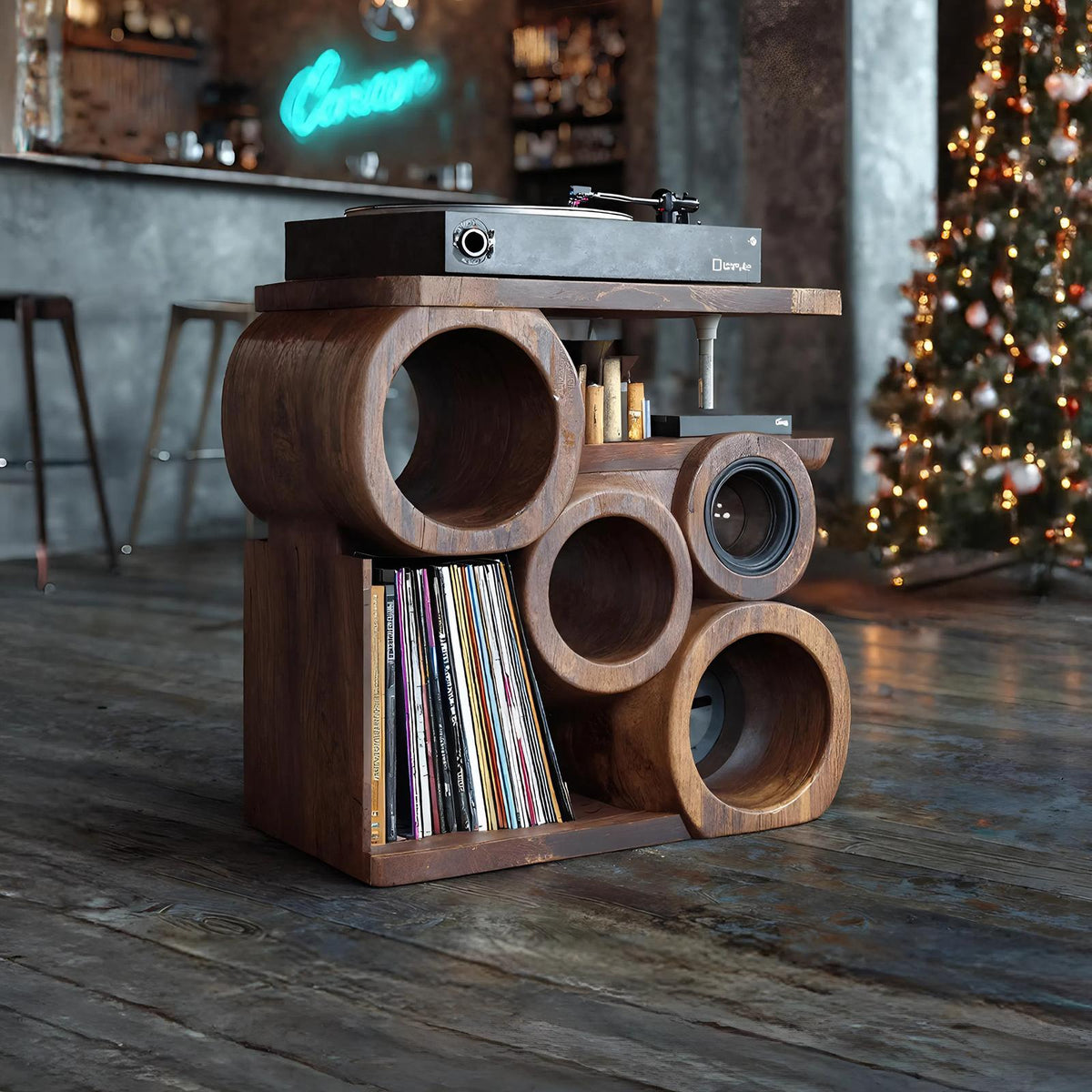 Farmhouse Solid Wood Record Stand, Handcrafted Vinyl Storage Organizer Rack, Music Lover Christmas Gift for Cozy Living Room