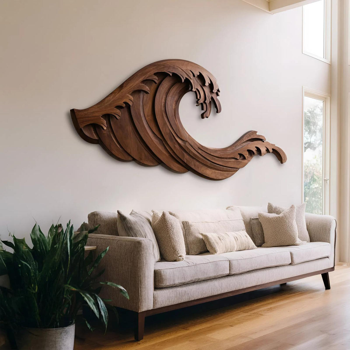 Organic Wave Wall Art, Coastal Inspired 3D Hand-Carved Wood Wall Sculpture for Living Room & Bedroom
