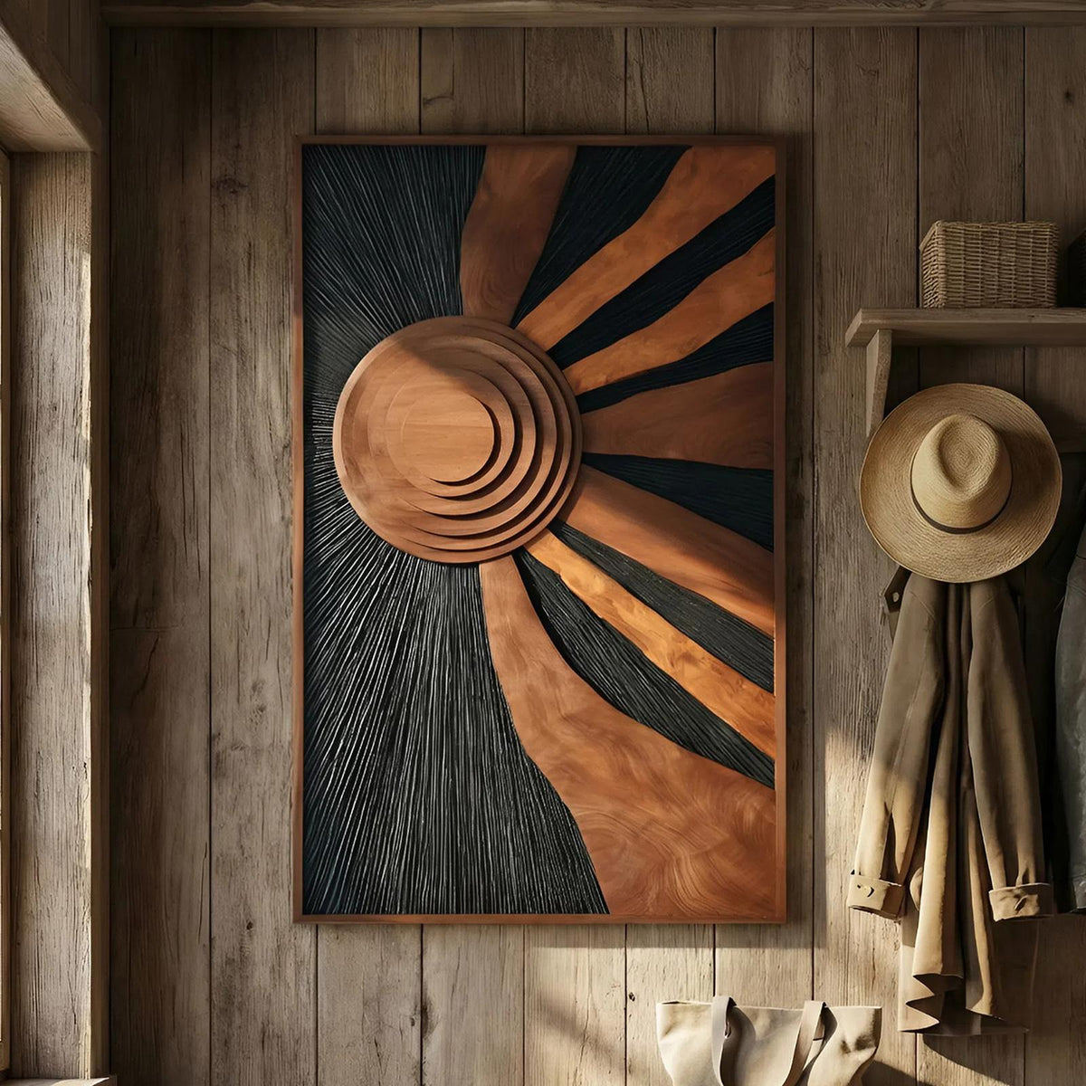 Spry Interior Mid Century Flowing Wooden Wall Sculpture, Handcrafted Modern Abstract 3D Wood Art Panel for Dining Room Decor, SILDTTNWA065