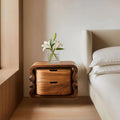 Spry Interior Sculptural Floating Nightstand, Modern Wall Mounted Wooden Bedside Table with Open Shelf, Model RTTHHNNS009