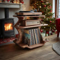 Mid Century Wooden Record Player Stand, Handcrafted LP Album Vinyl Storage Shelf for Christmas Home Decor