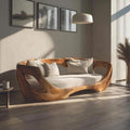 Modern Curved Wooden Sofa, Contemporary Loveseat Settee Couch for Living Room Bedroom Lounge Seating