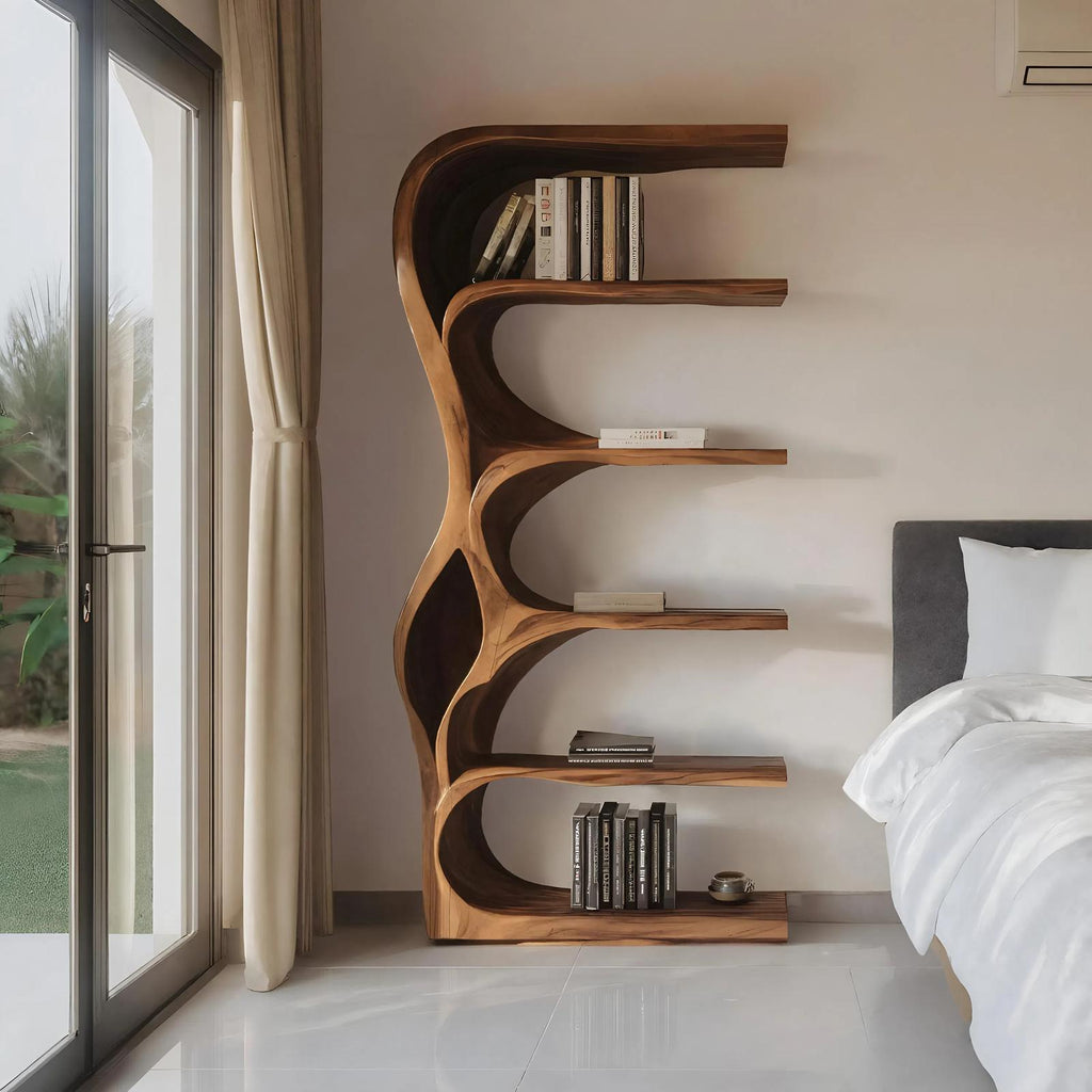 Organic Bookshelf With Curved Open Shelving For Bedroom Decor