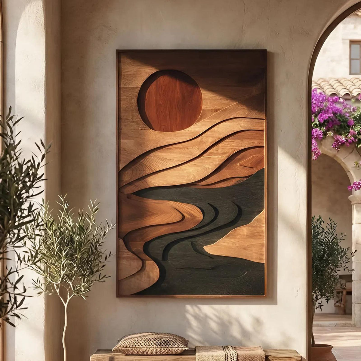 Spry Interior Mid Century Flowing Wood Wall Decor, Handcrafted Abstract 3D Wooden Sculpture Panel for Entryway and Living Room Accent, SILDTTNWA045