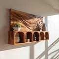 Mid-Century Natural Wood Floating Shelf, Wall Mounted Kitchen Storage & Spice Rack Display
