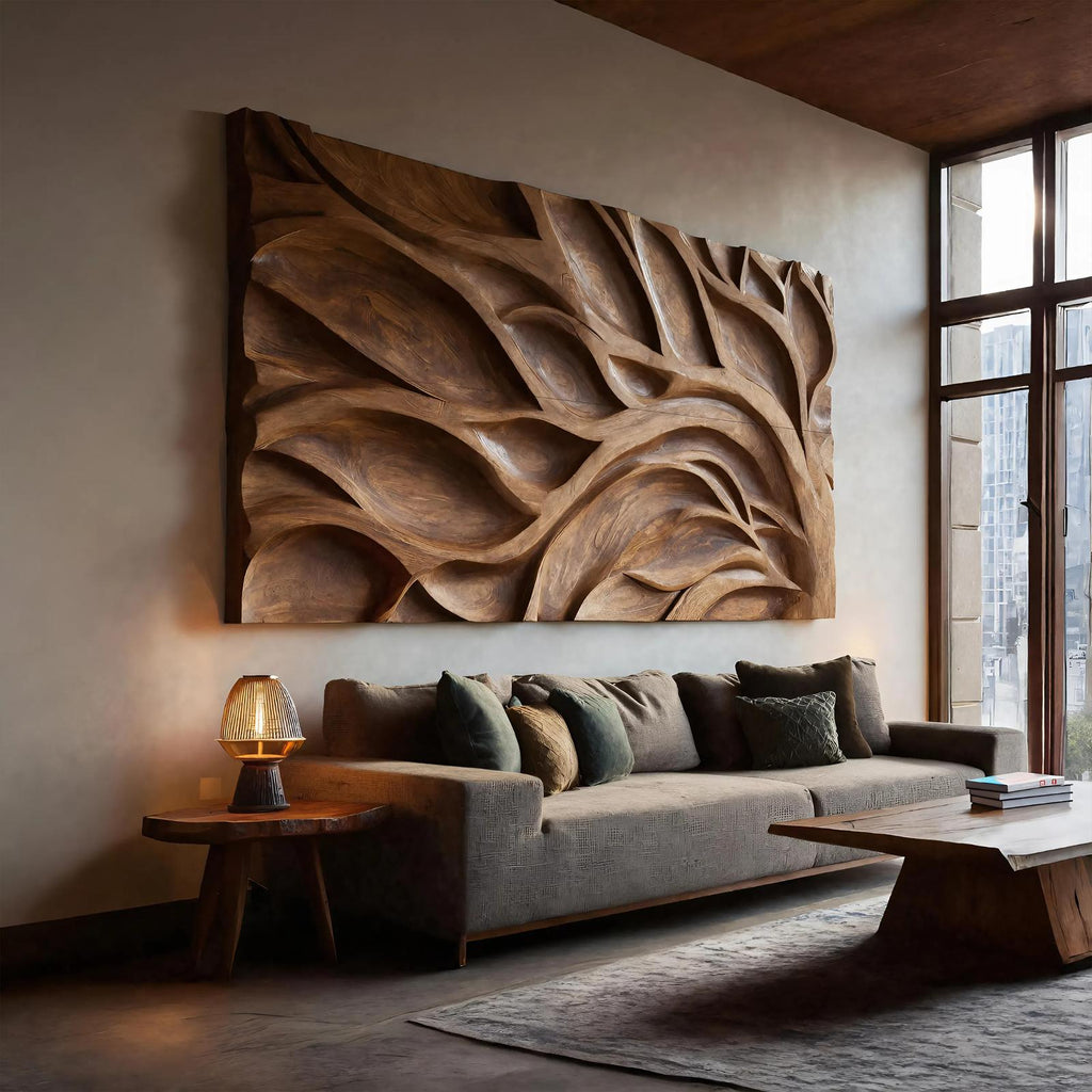 Tree Branch Wall Art Decor, Handcrafted Contemporary Wooden Organic Sculpture Panel for Modern Living Room Office