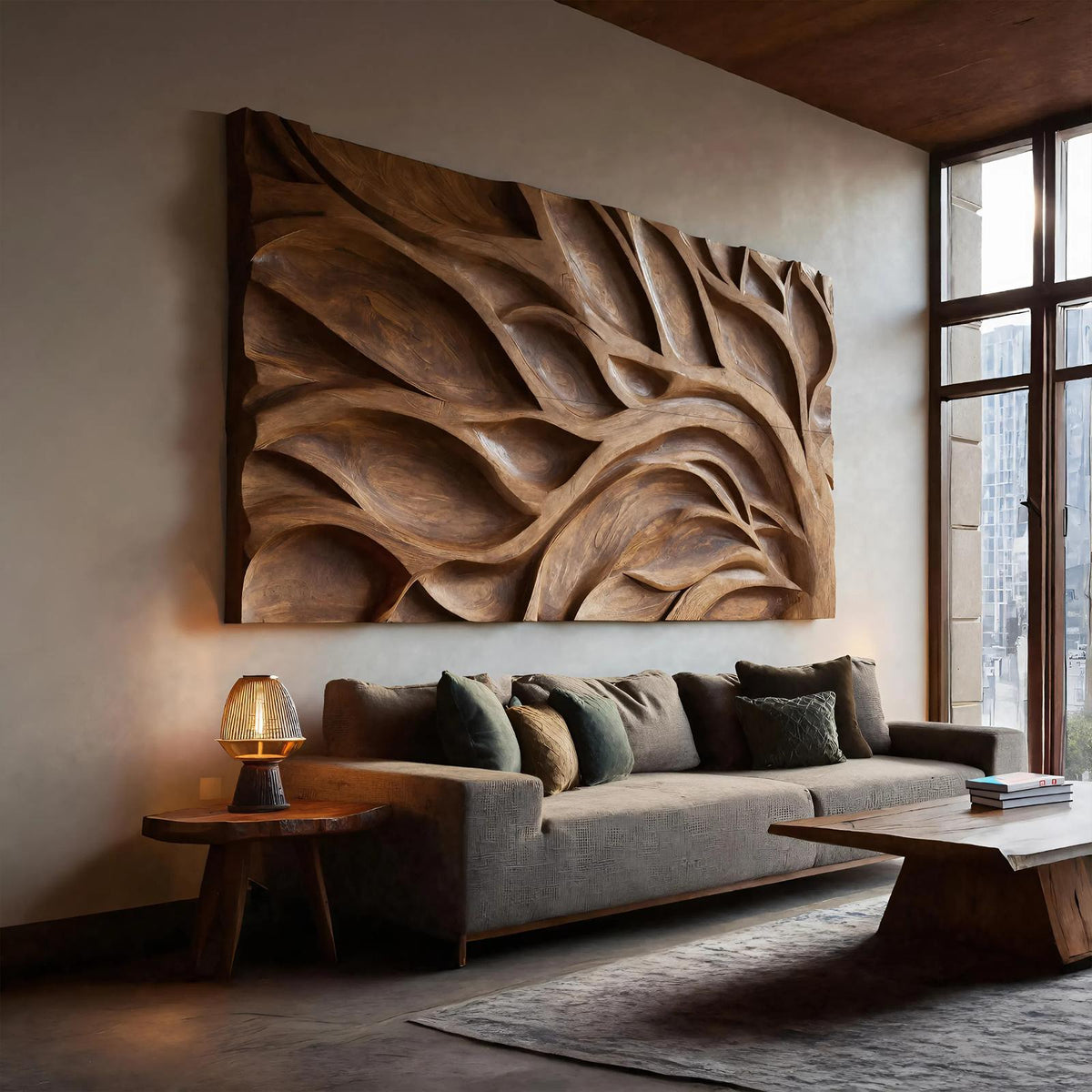 Tree Branch Wall Art Decor, Handcrafted Contemporary Wooden Organic Sculpture Panel for Modern Living Room Office
