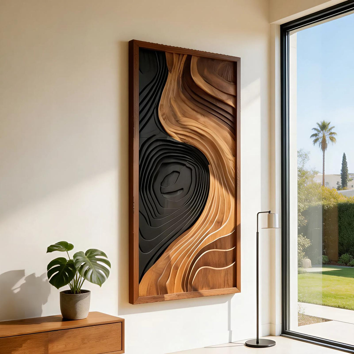 Contemporary Abstract Wood Wall Art Panel, Handcrafted Textured Wooden Geometric Sculpture Decor for Bedroom & Living Room, SILDTTNWA039