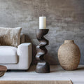 Rustic Wooden Candlestick Holder, Handcrafted Solid Wood Pillar Candle Stand for Bedroom Cozy Ambience Decor