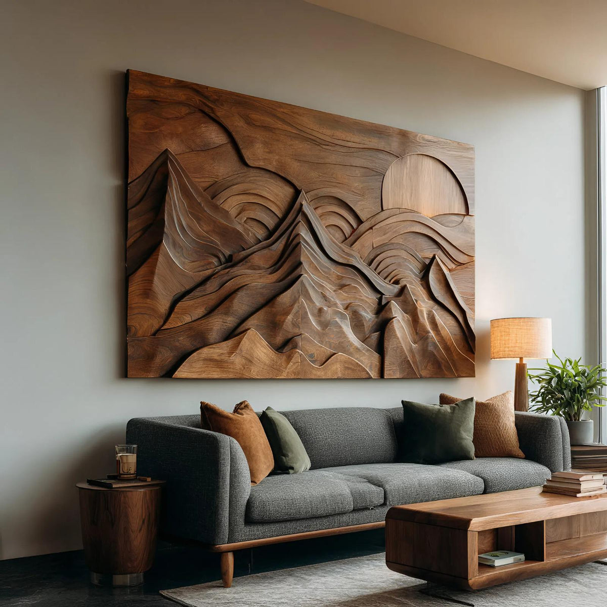 Coastal Wood Wall Sculpture, 3D Ocean Wave Hand-Carved Wooden Wall Art Panel for Living Room & Beach House