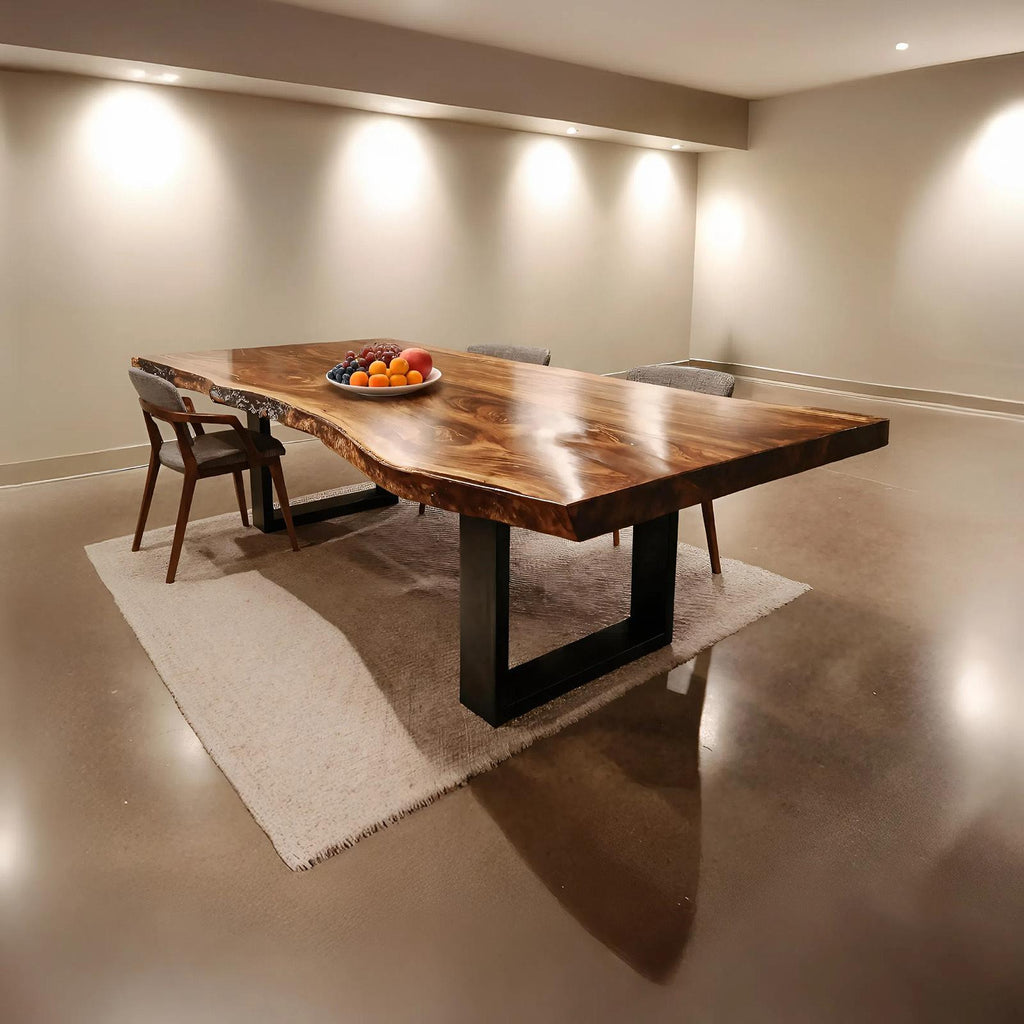 Spry Interior Modern Solid Wood Dining Table with Sleek Edge, Handcrafted Wooden Kitchen Desk & Dining Room Conference Table, SILDTTRDN032