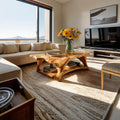 Spry Interior Handcrafted Wooden Coffee Table with Live Edge Legs, Solid Wood Center Table for Living Room Interior, Model RTTHTTCF034