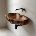 Mid Century Live Edge Wooden Vessel Sink, Natural Solid Wood Wash Basin for Bathroom & Vanity Decor