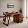Contemporary Live Edge Office Desk With Storage Cabinet For Workspace