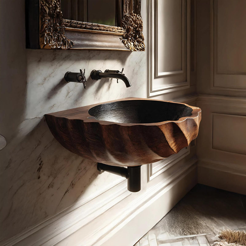 Modern Live Edge Wooden Vessel Sink, Minimalist Solid Wood Wash Basin for Bathroom Vanity Decor