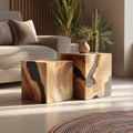 Spry Interior Handcrafted Solid Wood Square Coffee Table, Modern Wood Accent Side Table & Bedside Nightstand for Foyer Decor, SILDTTNCF038