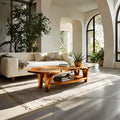 Modern Live Edge Wooden Coffee Table, Rustic Solid Wood Center Table for Living Room Decor, Model