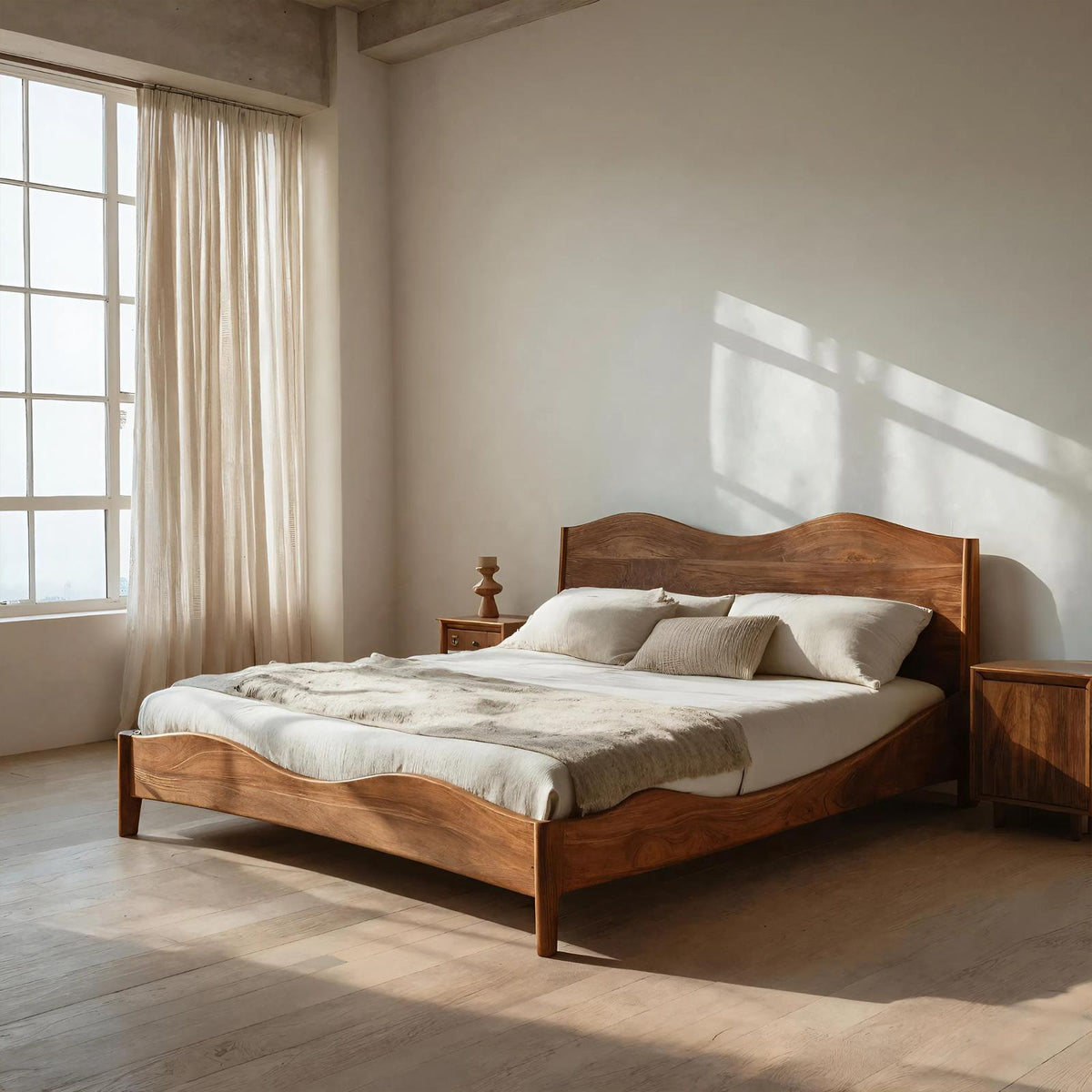 Spry Interior Luxury Solid Wood Bed Frame and Headboard Set, Handcrafted Modern Platform Bedstead for Bedroom, RTTHHNWO005