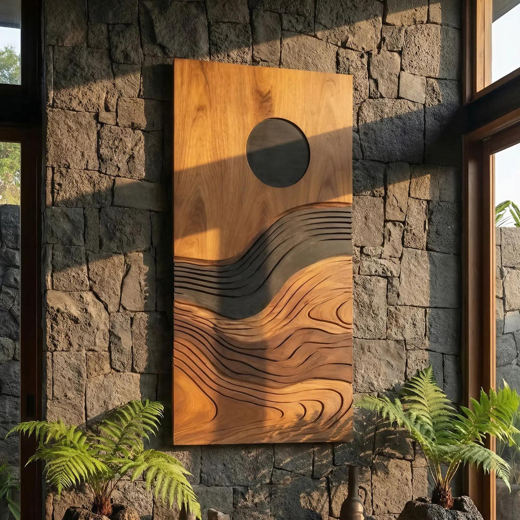 Contemporary Flowing Wood Wall Decor, Handcrafted Abstract Wave Wooden Wall Sculpture Art Panel for Entryway & Cozy Lounge Display
