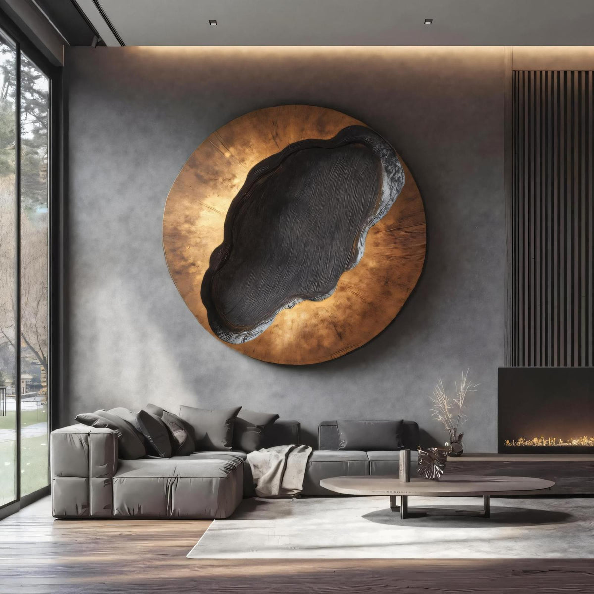 Spry Interior Mid Century Wooden Round Sculpture, Large 3D Handcrafted Circular Wall Art Panel for Living Room & Bedroom Decor, SILDTTNWA028