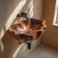 Handcrafted Solid Wood Vessel Sink, Artistic Wooden Bathroom Wash Basin for Vanity Countertops