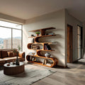 Artistic Curved Bookcase, Handcrafted Wood Bookshelf with Sculptural Design for Modern Living Room Decor