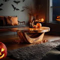 Modern Solid Wood Coffee Table, Ghostly Halloween Style Sculptural Live Edge Accent Table for Living Room