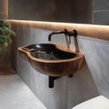 Farmhouse Solid Wood Vessel Sink, Rustic Handcrafted Wooden Bathroom Wash Basin for Vanity Decor