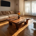 Spry Interior Mid Century Abstract Solid Wood Coffee Table, Handcrafted Wooden Accent Center Table for Living Room, SILDTTRCF070