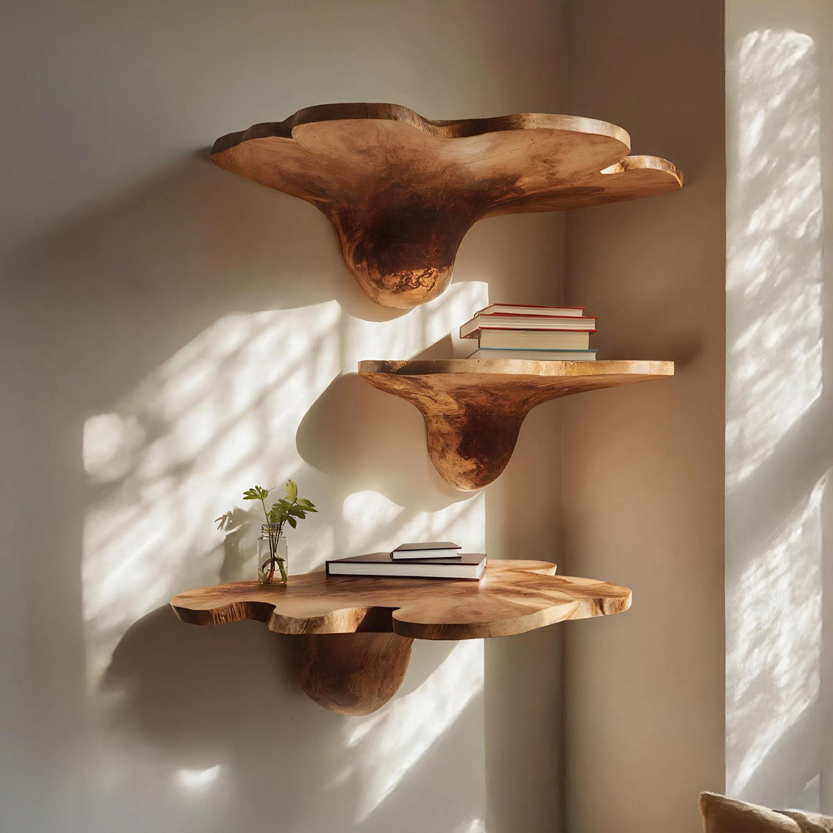 Mid Century Solid Wood Mushroom Shelf For Modern Living Room Decor