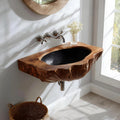Mid Century Wall Mounted Wooden Bathroom Sink Vanity, Handcrafted Rustic Solid Wood Floating Wash Basin
