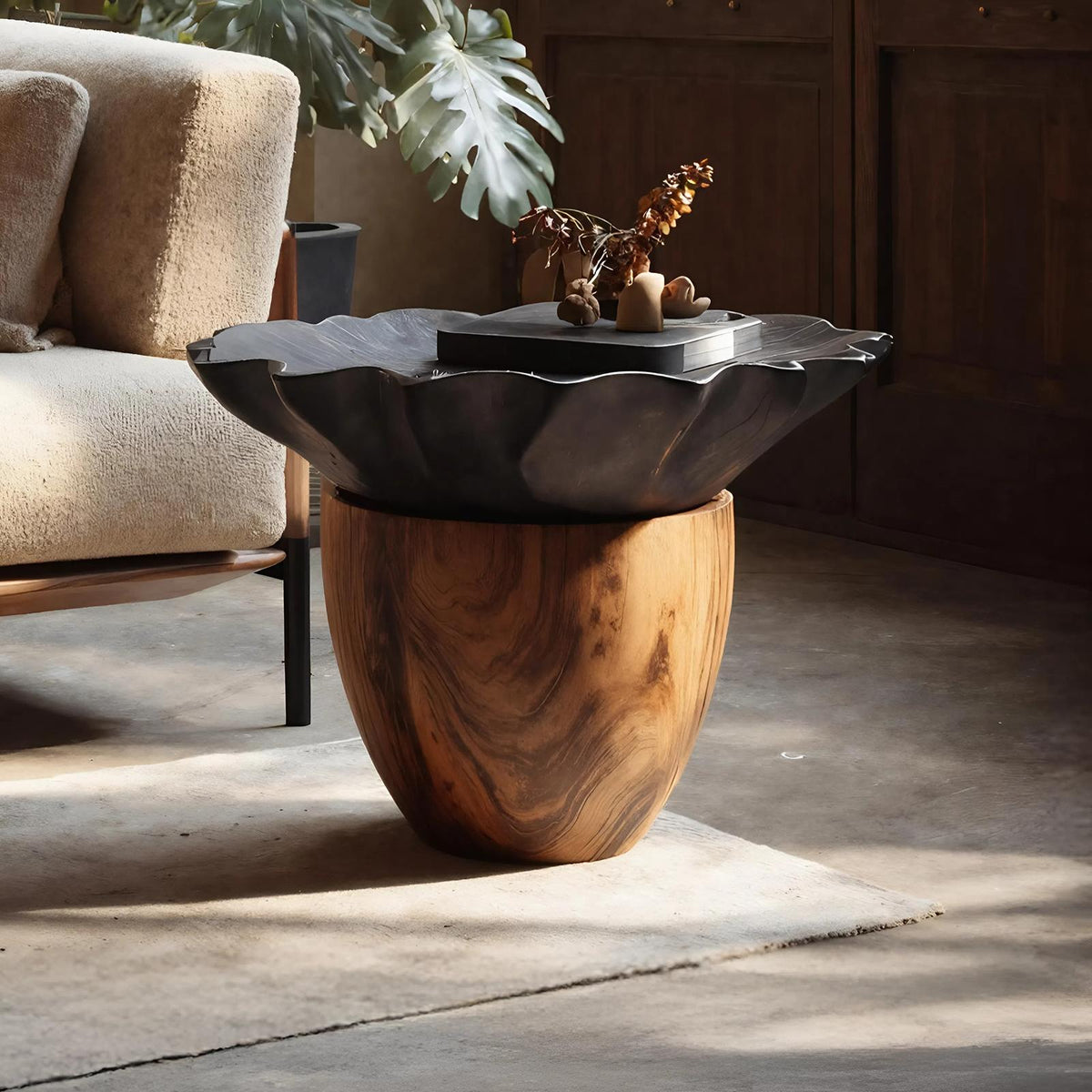 Mid Century Wooden Side Table, Solid Wood End Table & Accent Pedestal for Modern Lounge, Living Room Decor