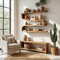 Modern Wooden Shelving Unit, Handcrafted Solid Wood Floating Wall Bookshelf & Display Rack for Living Room Storage Organizer
