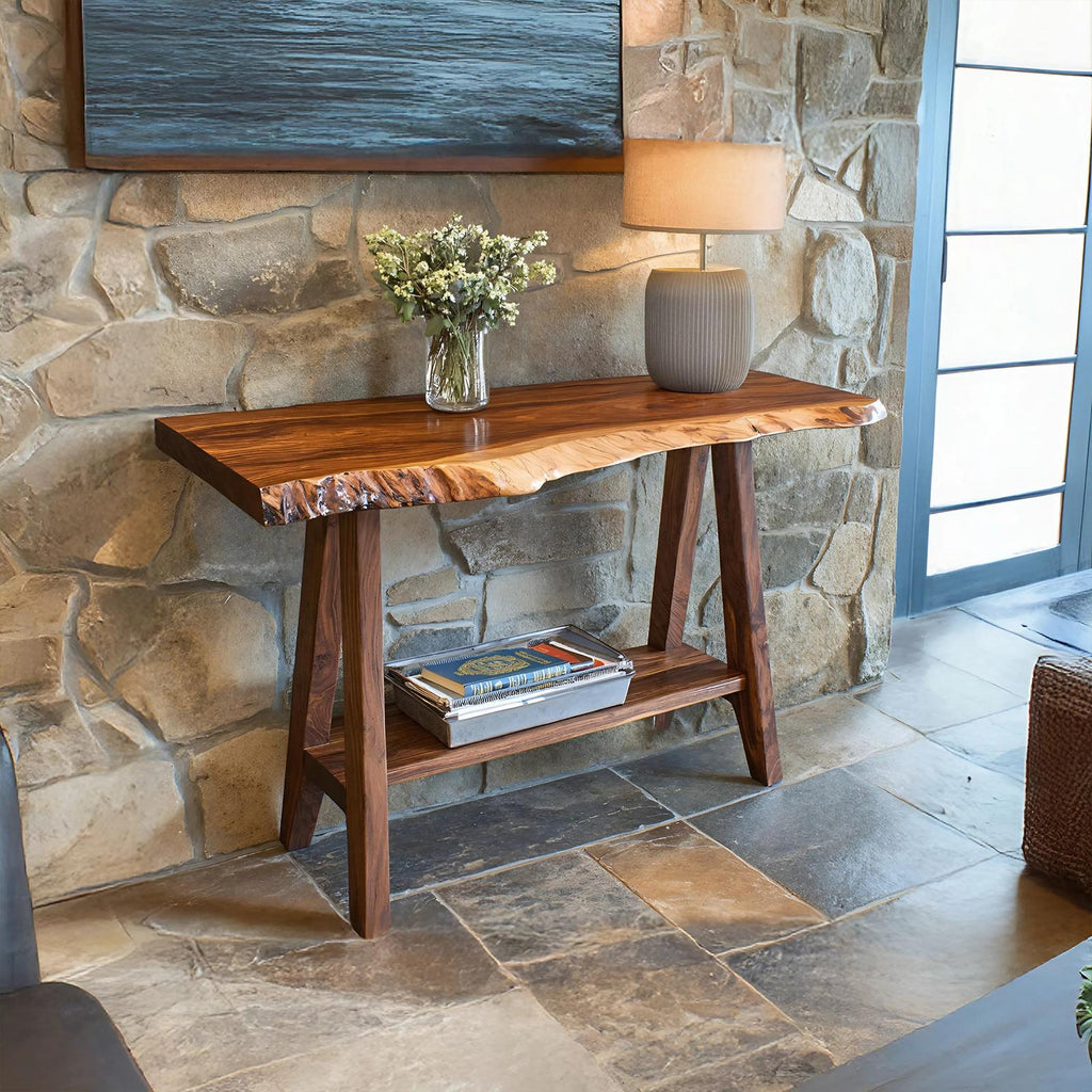 Teezano Mid Century Solid Wood Console Table, Handcrafted Wooden Entryway Foyer Table for Living Room Decor, SILDTTRCS044
