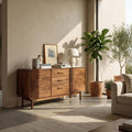 Modern Organic Sideboard with Center Drawers, Handcrafted Solid Wood Credenza Buffet Cabinet for Living Room, Model