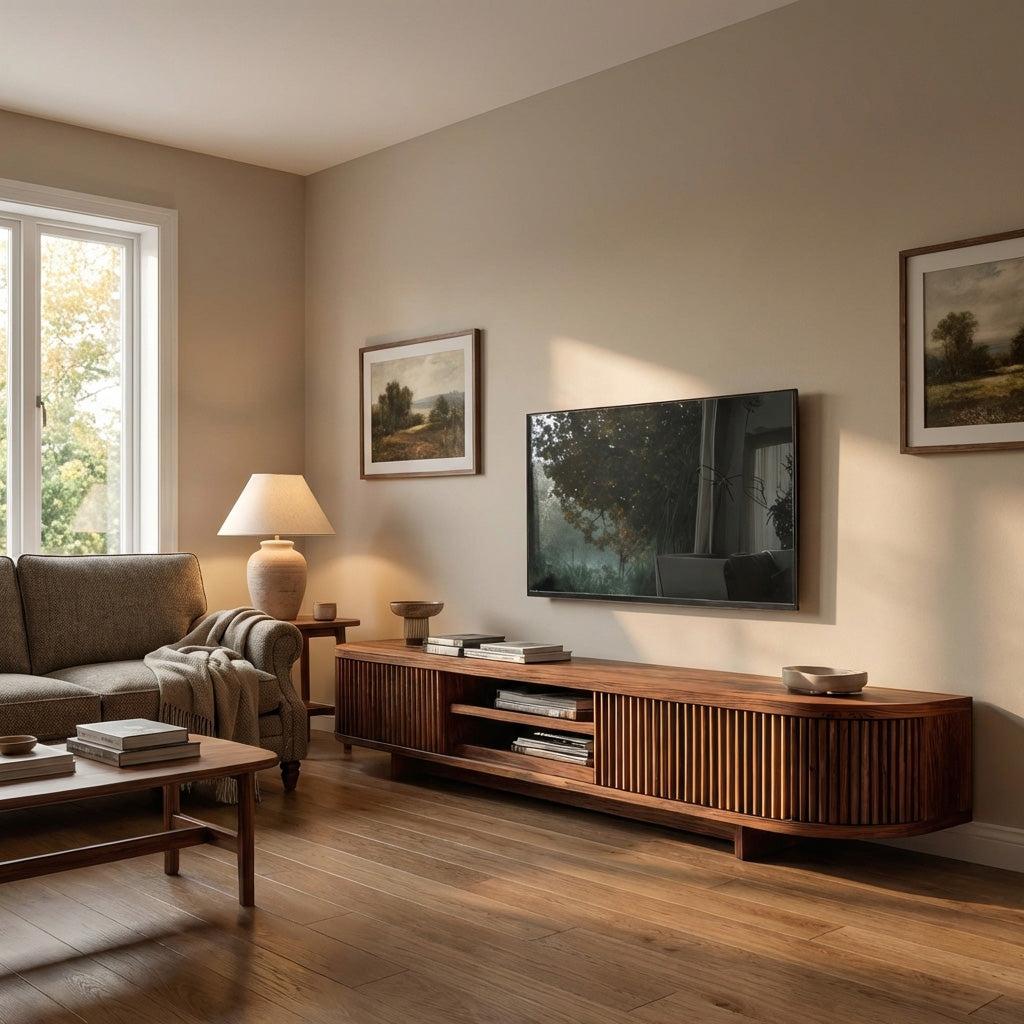 Hand Carved Wooden Media Cabinet For Living Room