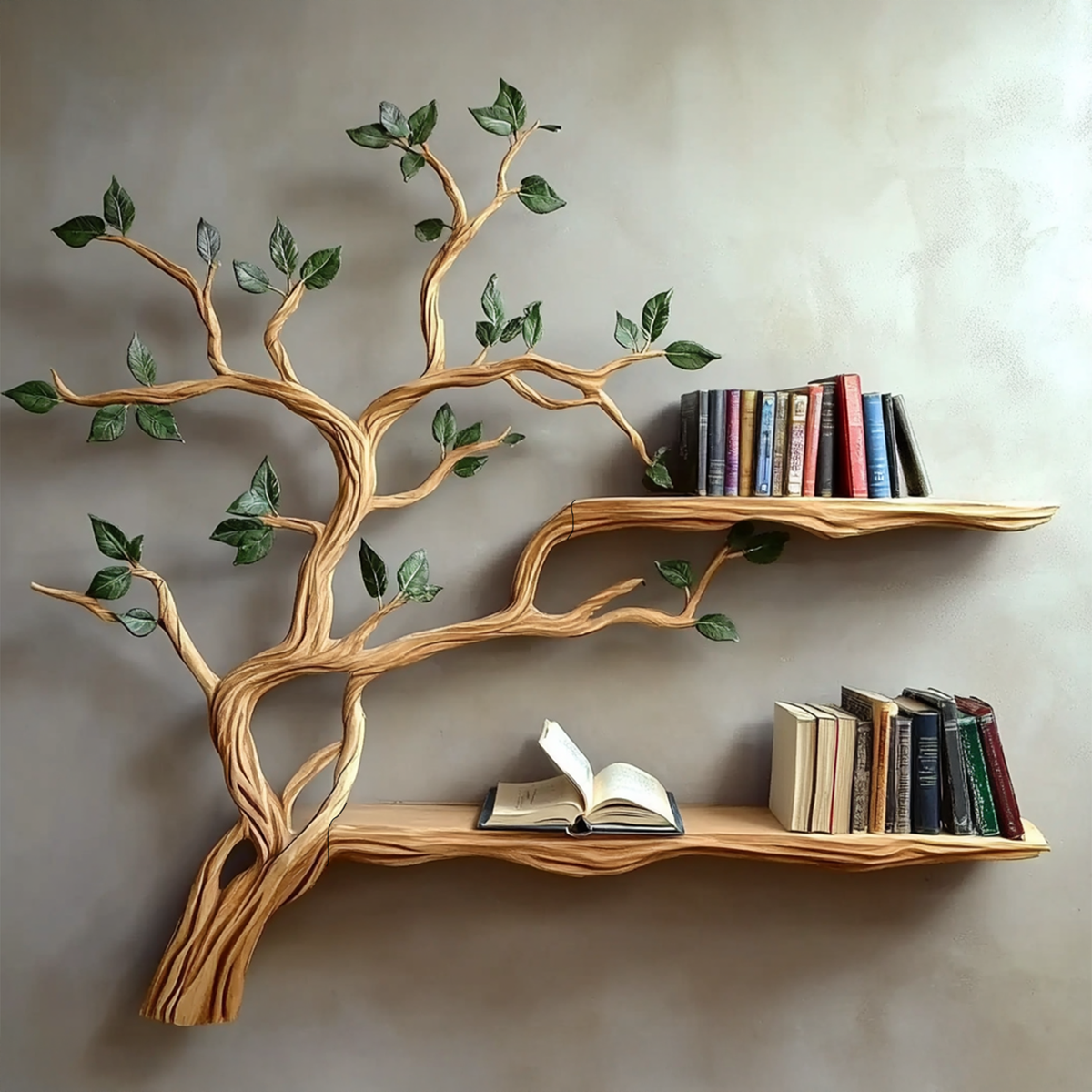 Rustic Branch Floating Shelf Custom Bookcase